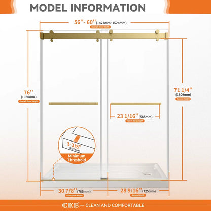 iBath 60"W x 76"H Sliding Shower Door, 10mm Glass, Smooth Glide – KDSC-6076-BG-W