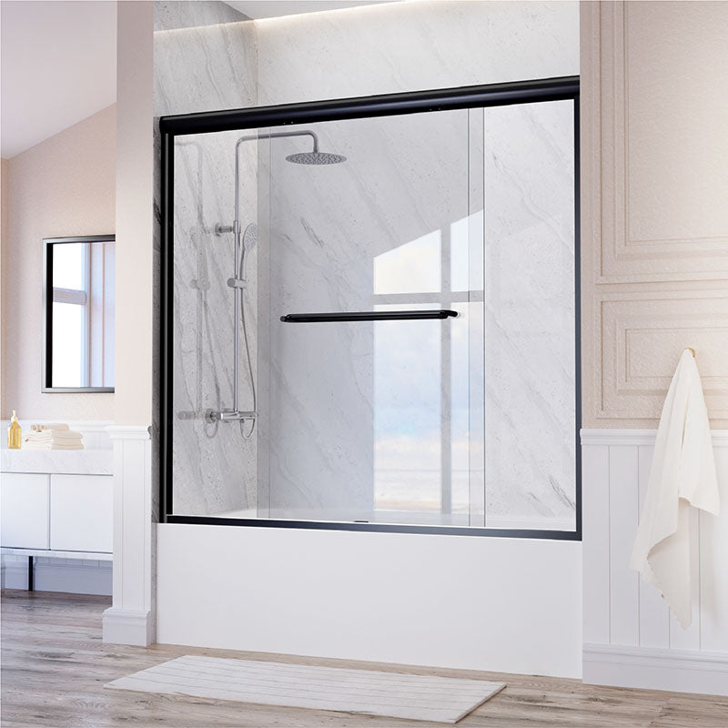iBath 55" - 59'' W x 60'' H Double Sliding Semi-Frameless Tub Door, Matte Black