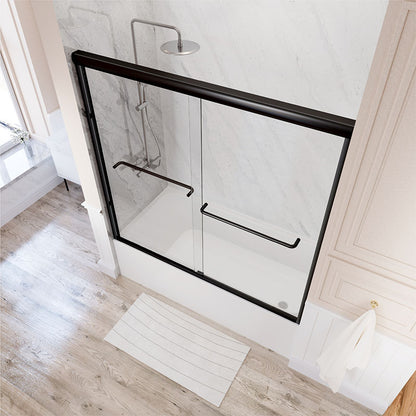 iBath 55" - 59'' W x 60'' H Double Sliding Semi-Frameless Tub Door, Matte Black