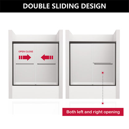 iBath 55" - 59'' W x 60'' H Double Sliding Semi-Frameless Tub Door, Matte Black