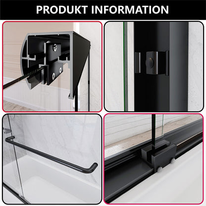 iBath 55" - 59'' W x 60'' H Double Sliding Semi-Frameless Tub Door, Matte Black