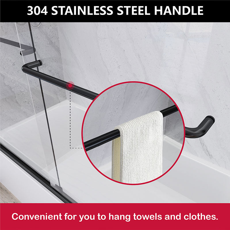 iBath 55" - 59'' W x 60'' H Double Sliding Semi-Frameless Tub Door, Matte Black