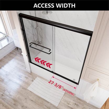 iBath 55" - 59'' W x 60'' H Double Sliding Semi-Frameless Tub Door, Matte Black
