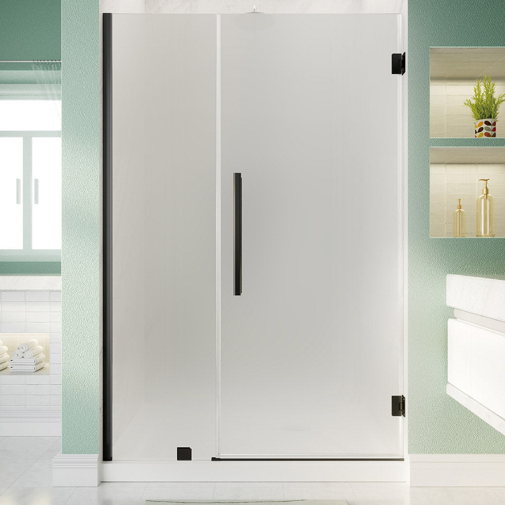 iBath 48 in. W x 72 in. H Frameless Pivot Shower Door in Matte Black with Frosted Glass