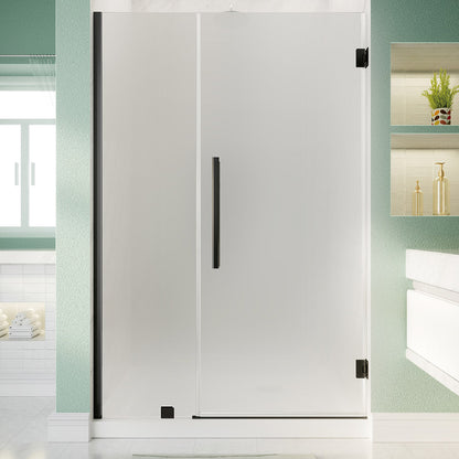 iBath 48 in. W x 72 in. H Frameless Pivot Shower Door in Matte Black with Frosted Glass