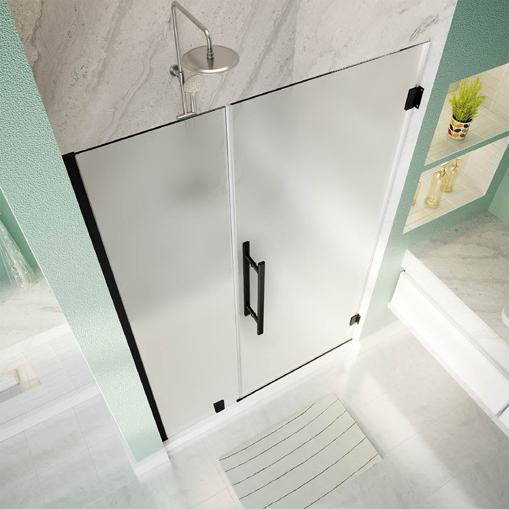 iBath 48 in. W x 72 in. H Frameless Pivot Shower Door in Matte Black with Frosted Glass