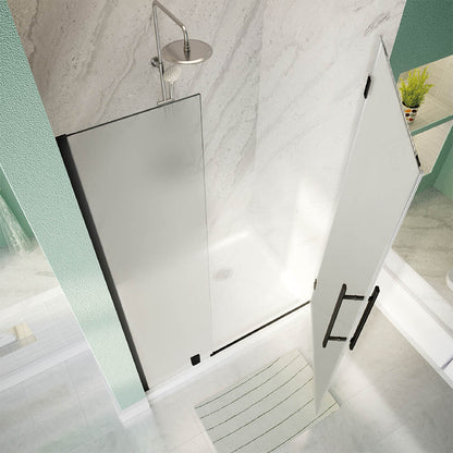 iBath 48 in. W x 72 in. H Frameless Pivot Shower Door in Matte Black with Frosted Glass