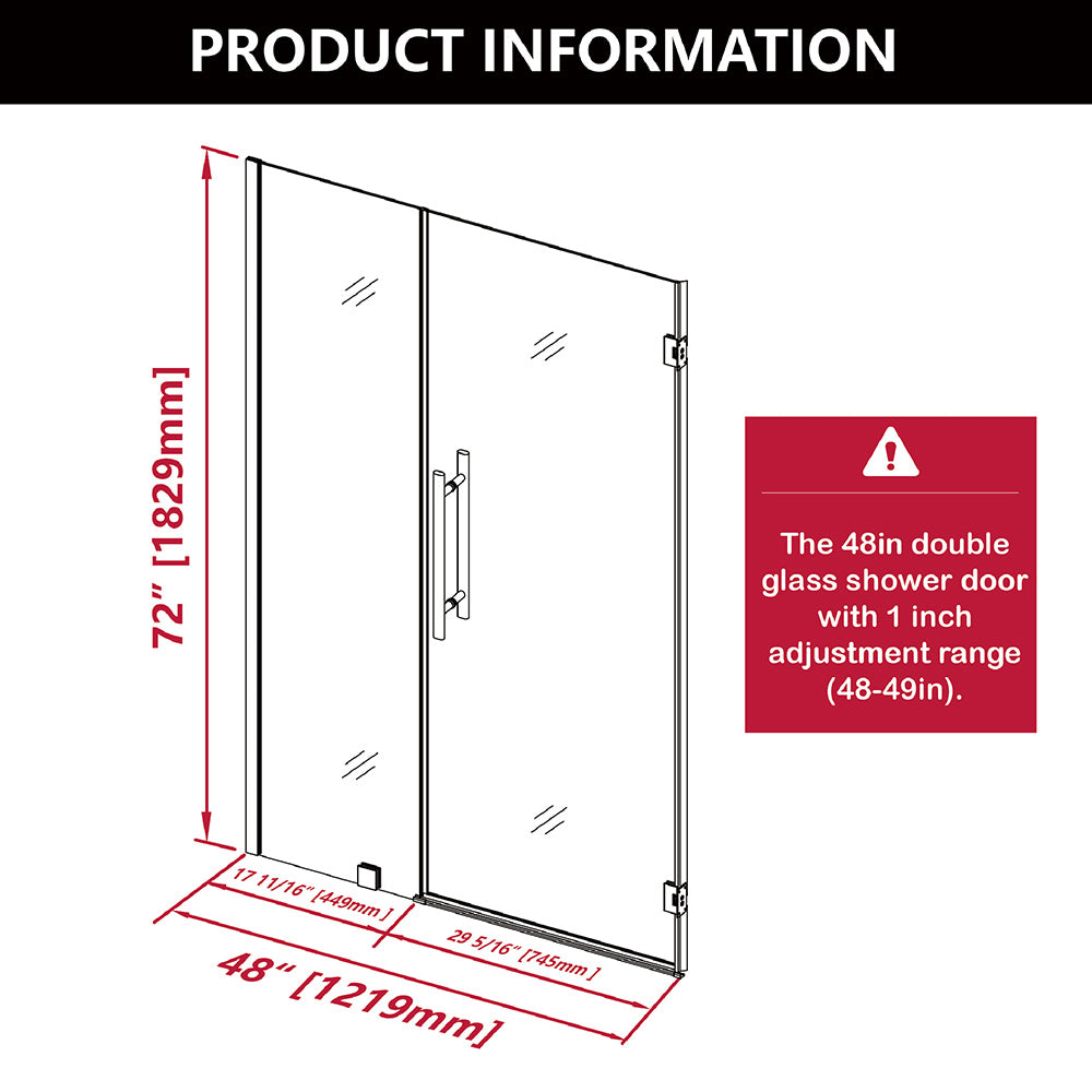 iBath 48 in. W x 72 in. H Frameless Pivot Shower Door in Matte Black with Frosted Glass