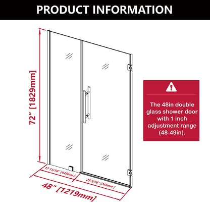 iBath 48 in. W x 72 in. H Frameless Pivot Shower Door in Matte Black with Frosted Glass