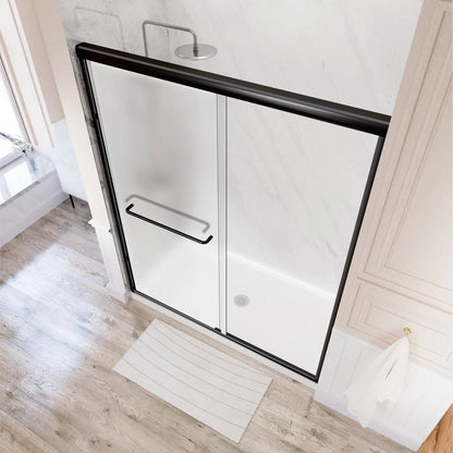 iBath 44–48" Double Sliding Semi-Frameless Frosted Glass Shower Door with 2 Matte Black Towel Bars