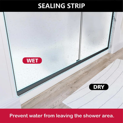 iBath 44–48" Double Sliding Semi-Frameless Frosted Glass Shower Door with 2 Matte Black Towel Bars