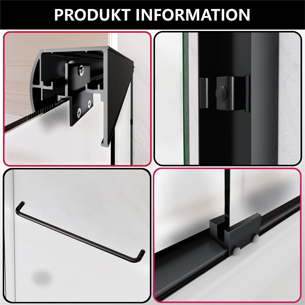 iBath 44–48" Double Sliding Semi-Frameless Frosted Glass Shower Door with 2 Matte Black Towel Bars