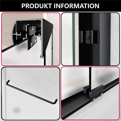 iBath 44–48" Double Sliding Semi-Frameless Frosted Glass Shower Door with 2 Matte Black Towel Bars