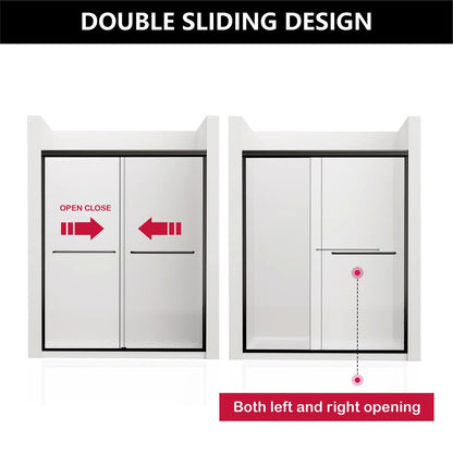 iBath 44–48" Double Sliding Semi-Frameless Frosted Glass Shower Door with 2 Matte Black Towel Bars
