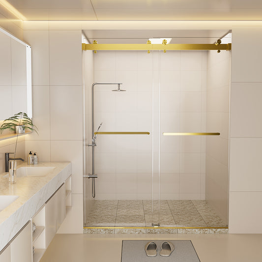 iBath Sliding Shower Door 62–66" W × 76" H, 3/8" Tempered Glass, Brushed Gold  KDS-6676-BG-W