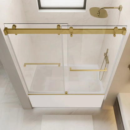 iBath Sliding Bathtub Door 56–60" W × 60" H, 3/8" Tempered Glass, Brushed Gold