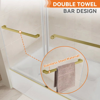 iBath Sliding Bathtub Door 56–60" W × 60" H, 3/8" Tempered Glass, Brushed Gold