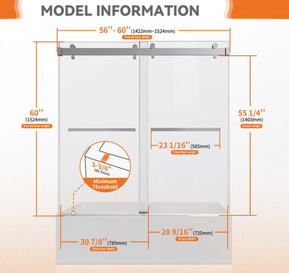 iBath 56–60" W × 60" H Sliding Bathtub Door, 3/8" Tempered Glass, Chrome