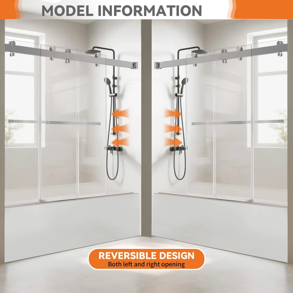 iBath 56–60" W × 60" H Sliding Bathtub Door, 3/8" Tempered Glass, Chrome