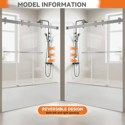 iBath 56–60" W × 60" H Sliding Bathtub Door, 3/8" Tempered Glass, Chrome