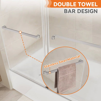 iBath 56–60" W × 60" H Sliding Bathtub Door, 3/8" Tempered Glass, Chrome