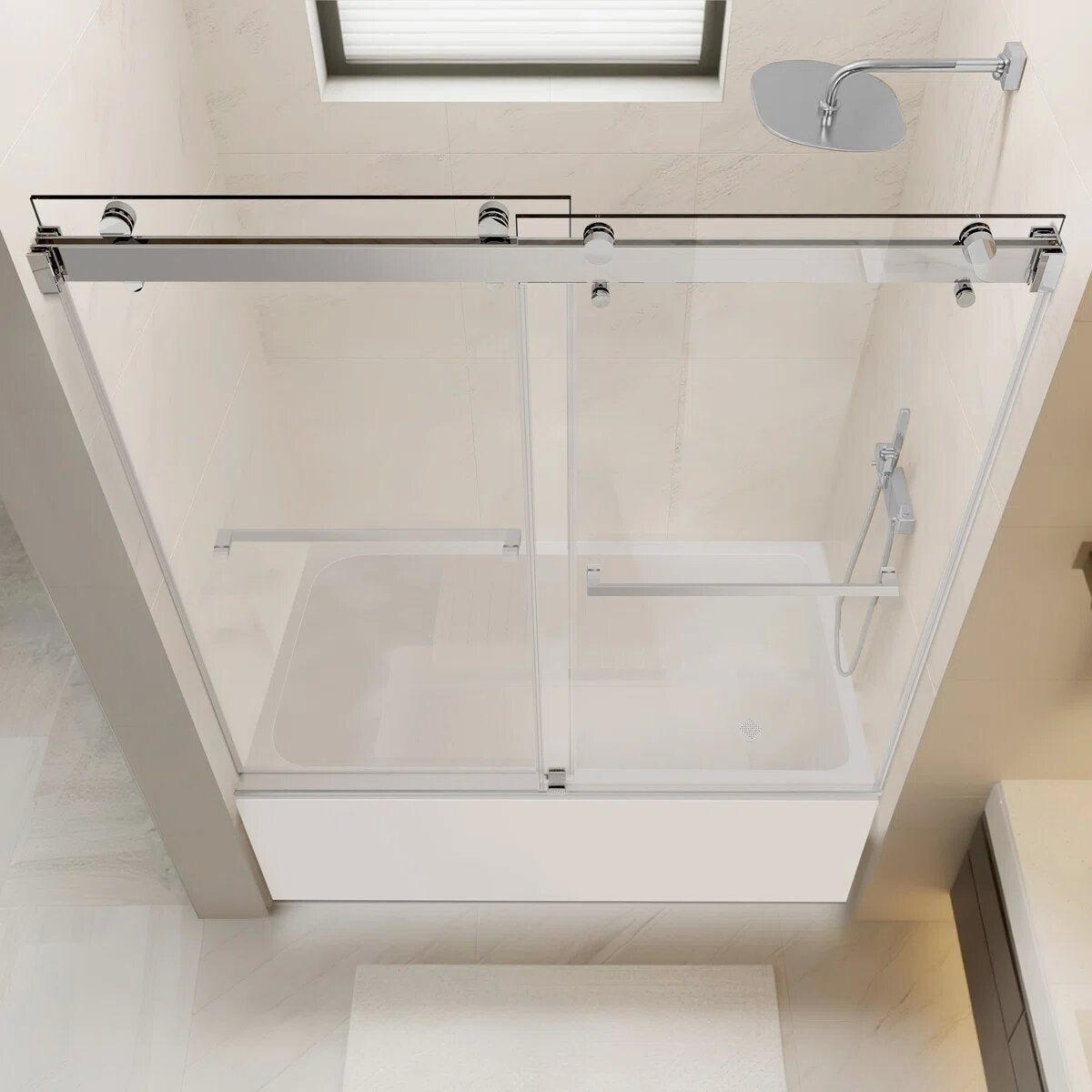 iBath 56–60" W × 60" H Sliding Bathtub Door, 3/8" Tempered Glass, Chrome