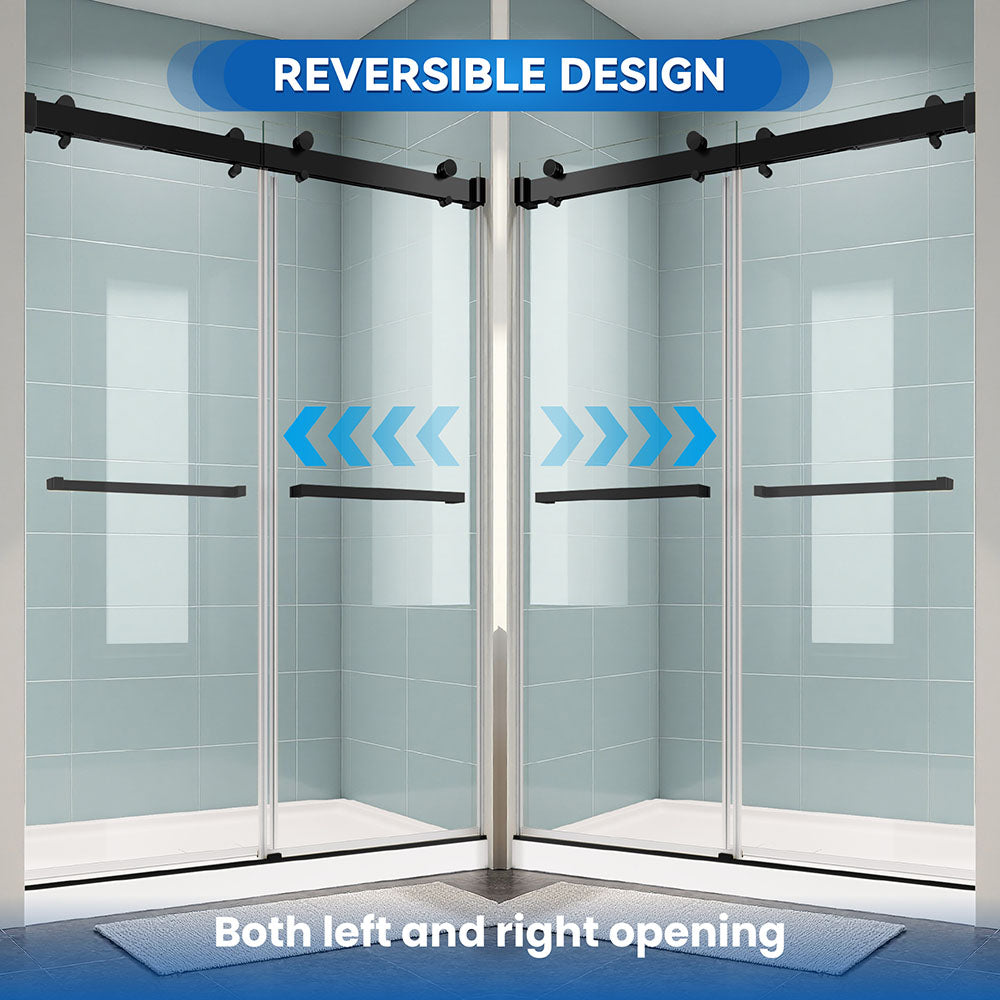 56–60 in. W x 72 in. H Double Sliding Frameless Soft-Close Shower Door in Matte Black with Clear Glass