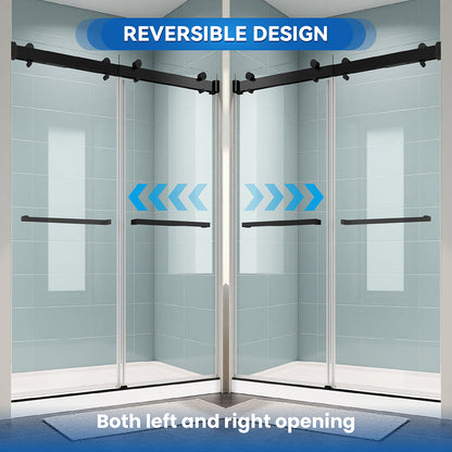 56–60 in. W x 72 in. H Double Sliding Frameless Soft-Close Shower Door in Matte Black with Clear Glass