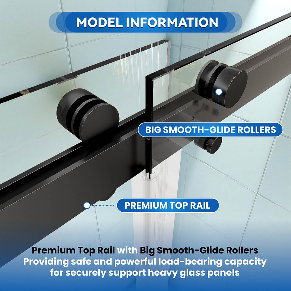 56–60 in. W x 72 in. H Double Sliding Frameless Soft-Close Shower Door in Matte Black with Clear Glass