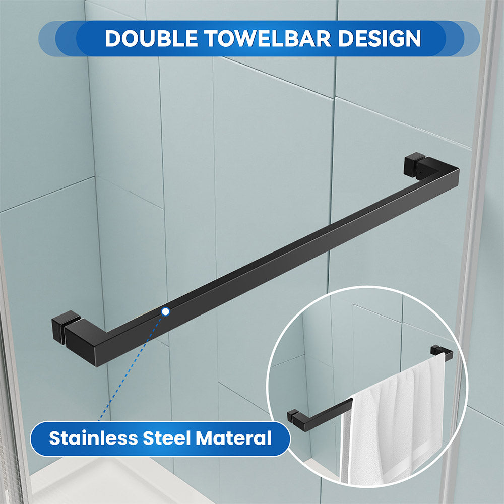 56–60 in. W x 72 in. H Double Sliding Frameless Soft-Close Shower Door in Matte Black with Clear Glass