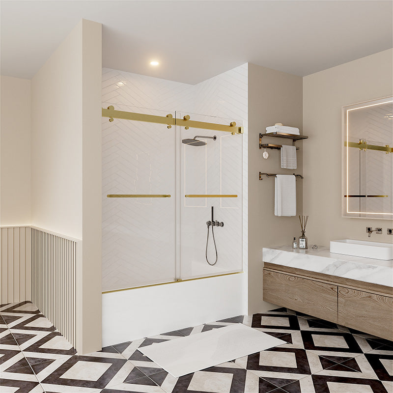 iBath Frameless Shower Door 56-60" W × 66" H 3/8" SGCC Tempered Glass Easy Clean