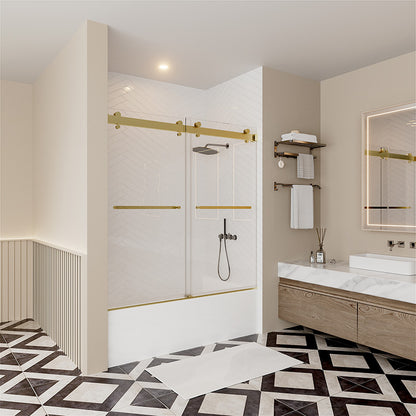 iBath Frameless Shower Door 56-60" W × 66" H 3/8" SGCC Tempered Glass Easy Clean