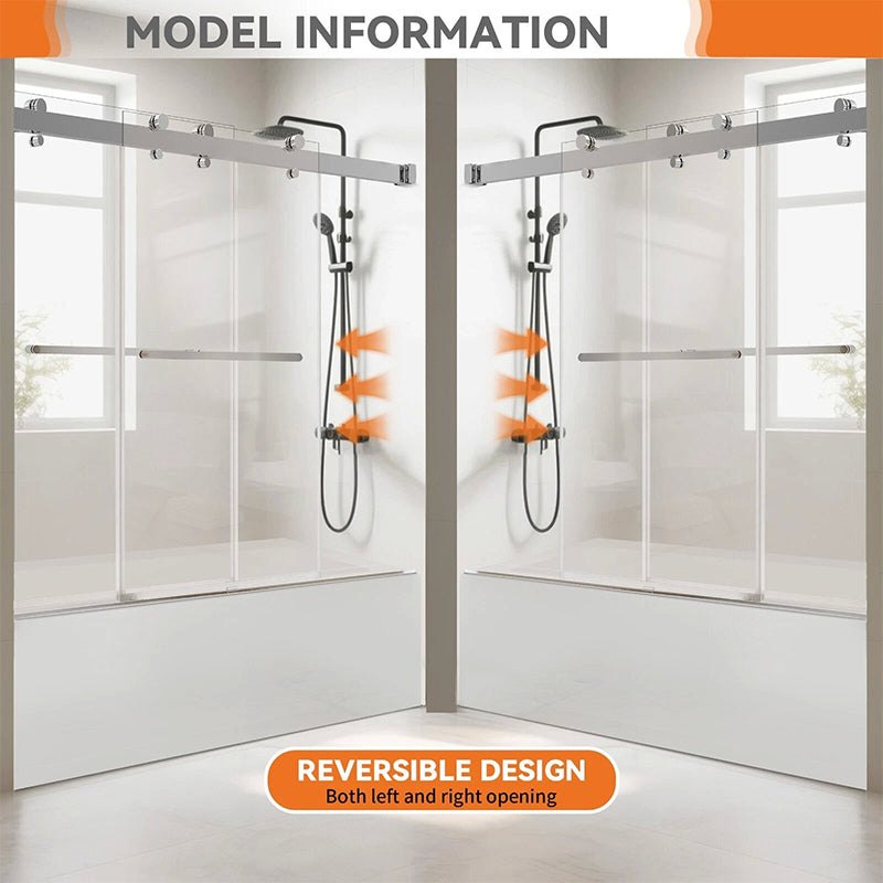 iBath Frameless Shower Door 56-60" W × 66" H 3/8" SGCC Tempered Glass Easy Clean