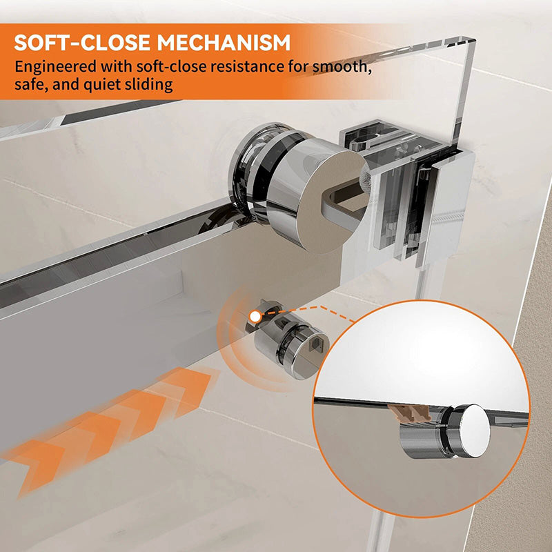 iBath Frameless Shower Door 56-60" W × 66" H 3/8" SGCC Tempered Glass Easy Clean