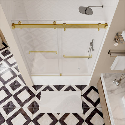 iBath Frameless Shower Door 56-60" W × 66" H 3/8" SGCC Tempered Glass Easy Clean