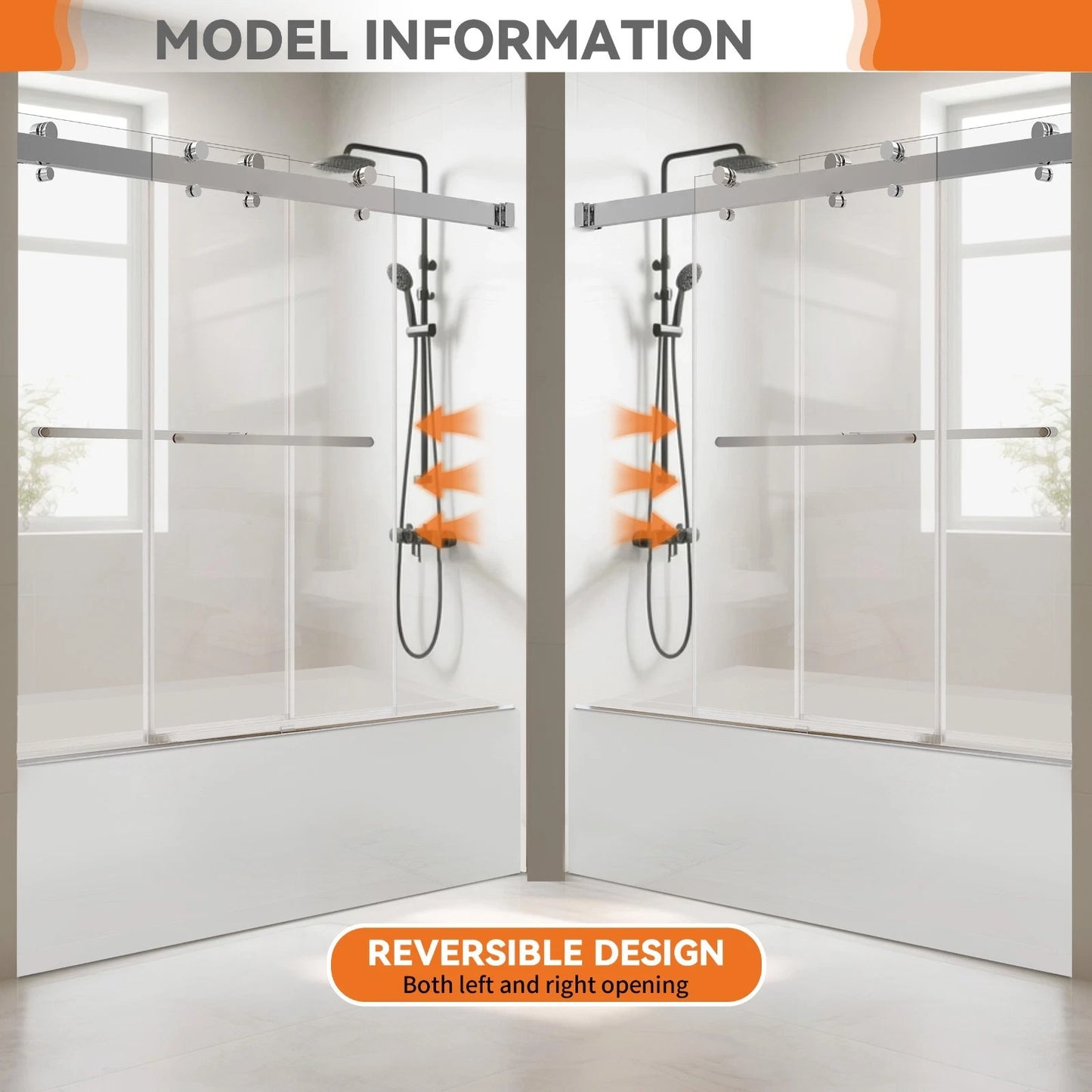 iBath Frameless Bathtub Door KDSC6066-BN, 56–60" × 66"