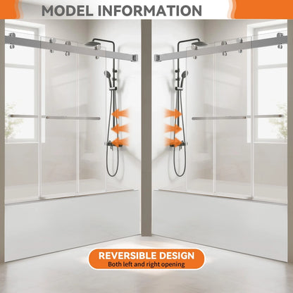 iBath Frameless Bathtub Door KDSC6066-BN, 56–60" × 66"