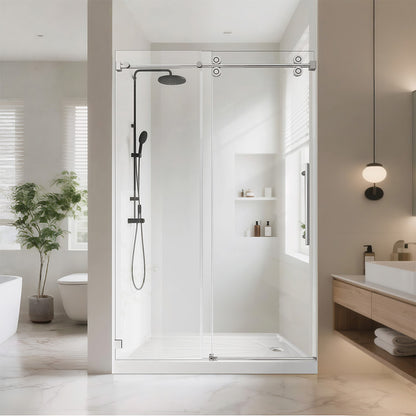 48 in. W x 76 in. H Single Sliding Frameless Shower Door in Chrome with 3/8 in. Clear Tempered Glass