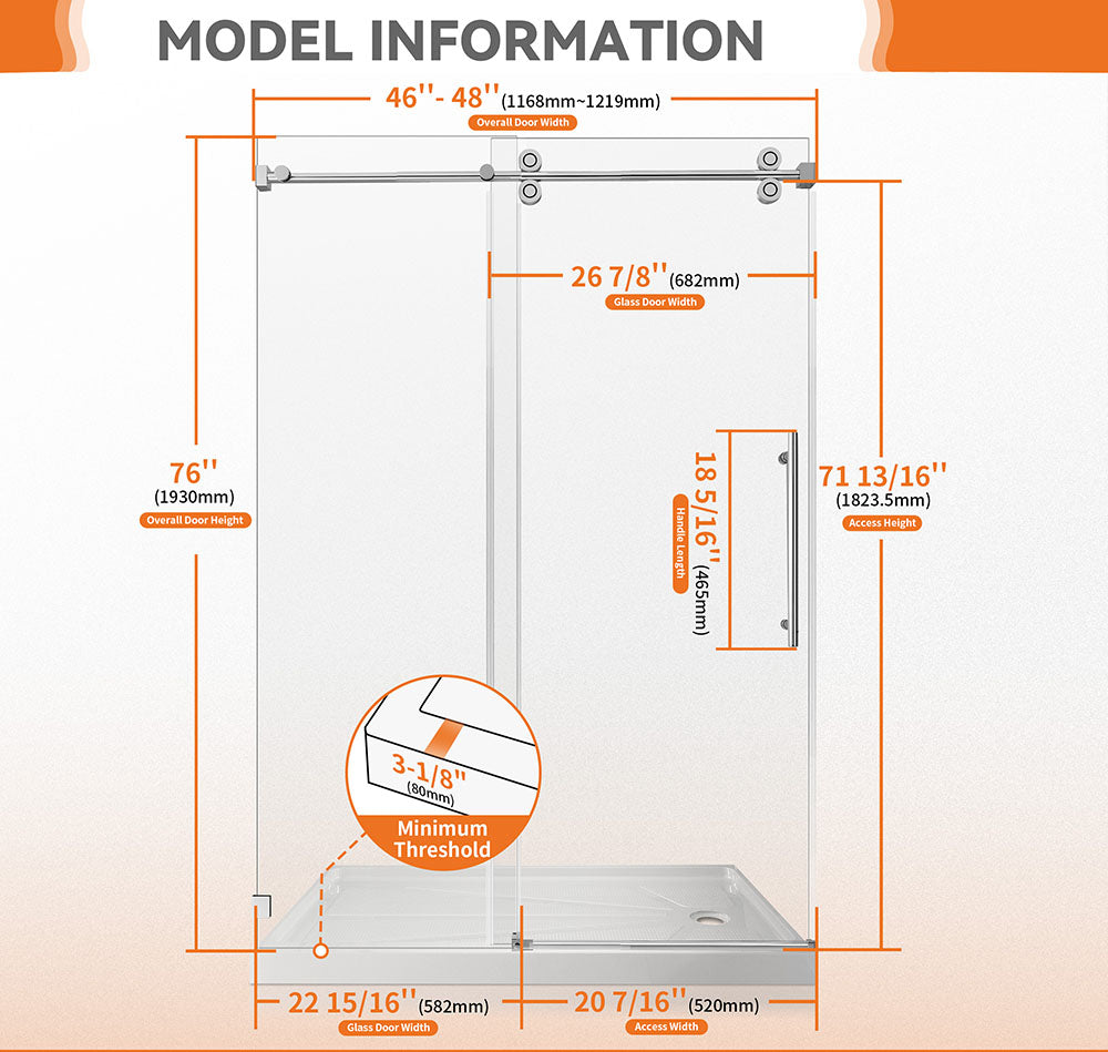 48 in. W x 76 in. H Single Sliding Frameless Shower Door in Chrome with 3/8 in. Clear Tempered Glass