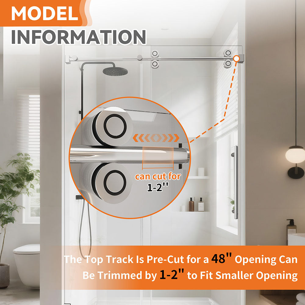 48 in. W x 76 in. H Single Sliding Frameless Shower Door in Chrome with 3/8 in. Clear Tempered Glass