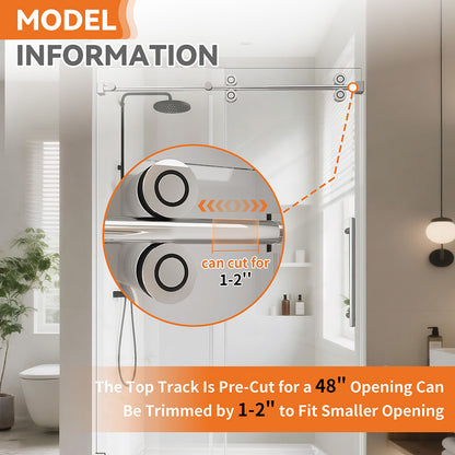 48 in. W x 76 in. H Single Sliding Frameless Shower Door in Chrome with 3/8 in. Clear Tempered Glass