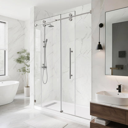 48 in. W x 76 in. H Single Sliding Frameless Shower Door in Chrome with 3/8 in. Clear Tempered Glass