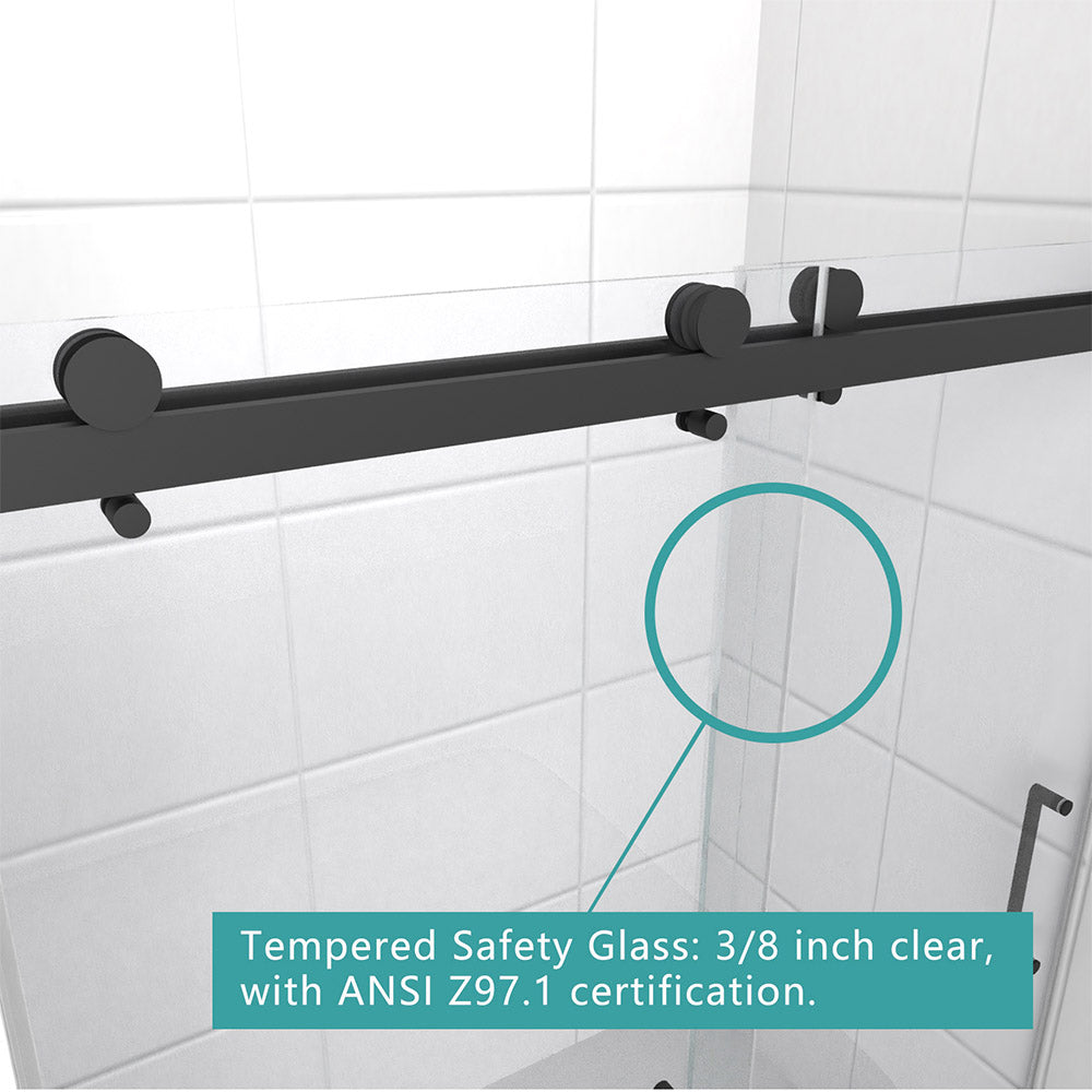 iBath 56-60 Inch W × 76 Inch H Double Sliding Frameless Shower Door With 3/8 Inch Tempered Clear Glass IB-PA5976-MB