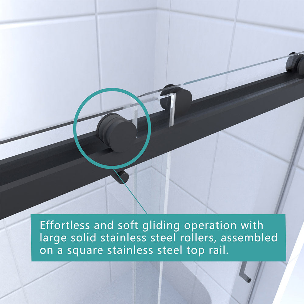iBath 56-60 Inch W × 76 Inch H Double Sliding Frameless Shower Door With 3/8 Inch Tempered Clear Glass IB-PA5976-MB