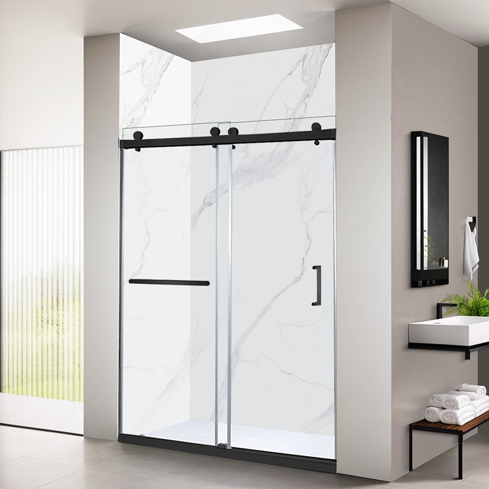iBath 56-60 Inch W × 76 Inch H Double Sliding Frameless Shower Door With 3/8 Inch Tempered Clear Glass IB-PA5976-MB