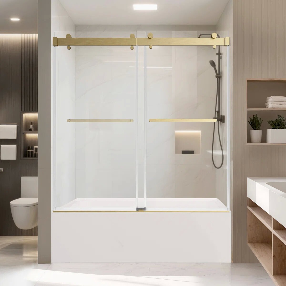 iBath 60" x 66" Sliding Bathtub Door | Adjustable 4" Range, Reversible Installation KDS-6066-BG-W