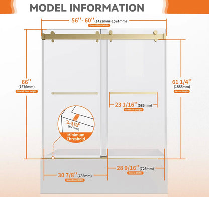 iBath 60" x 66" Sliding Bathtub Door | Adjustable 4" Range, Reversible Installation KDS-6066-BG-W