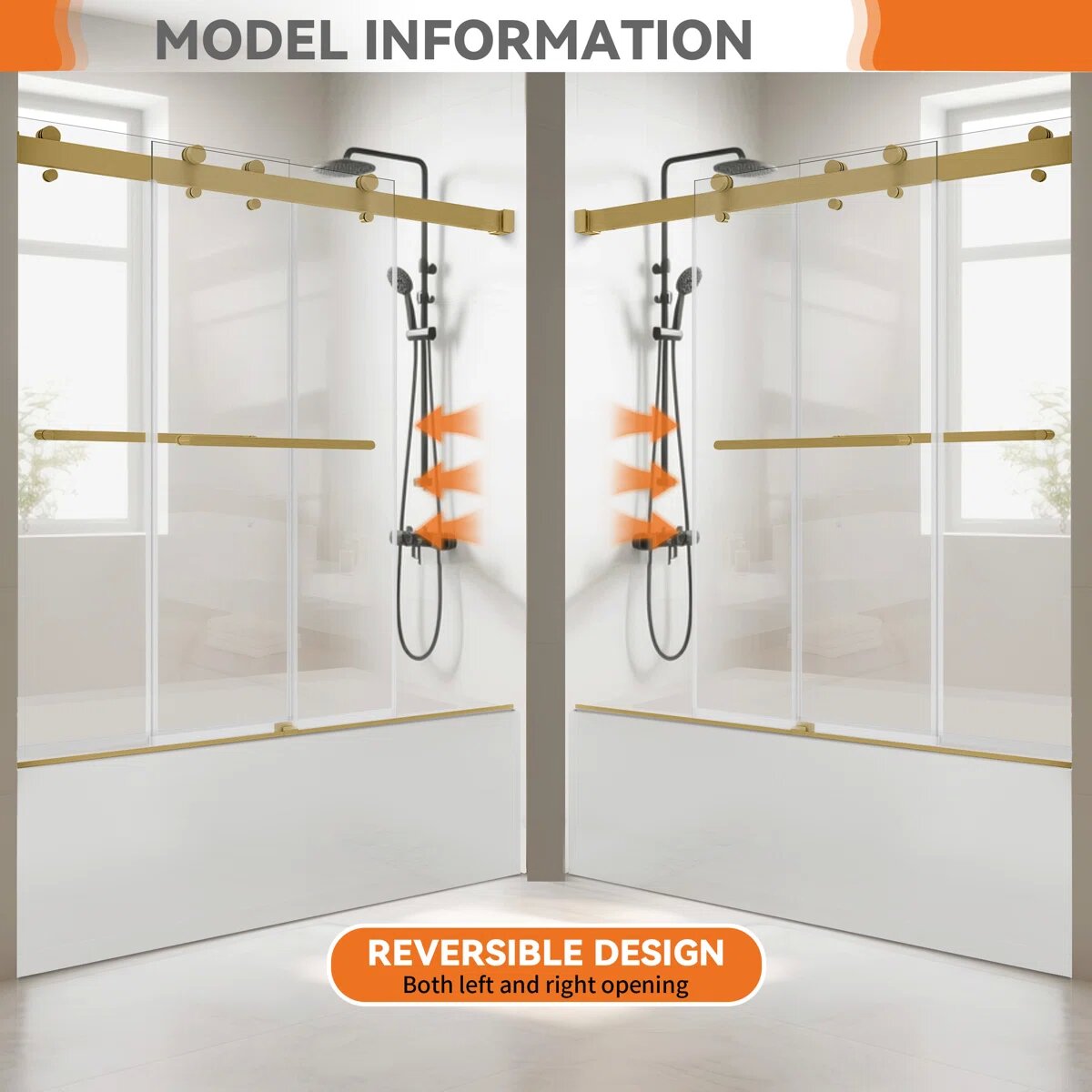 iBath 60" x 66" Sliding Bathtub Door | Adjustable 4" Range, Reversible Installation KDS-6066-BG-W