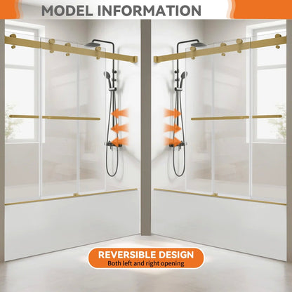 iBath 60" x 66" Sliding Bathtub Door | Adjustable 4" Range, Reversible Installation KDS-6066-BG-W