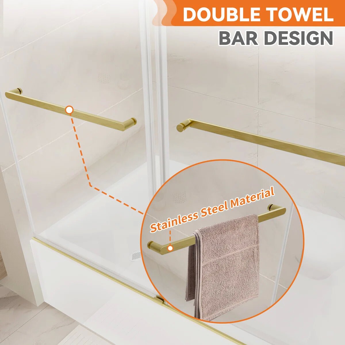 iBath 60" x 66" Sliding Bathtub Door | Adjustable 4" Range, Reversible Installation KDS-6066-BG-W